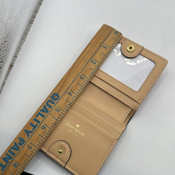 Kate Spade Red Tan Ostrich? Leather Wallet Bifold ID Card Holder - Picture 14 of 16